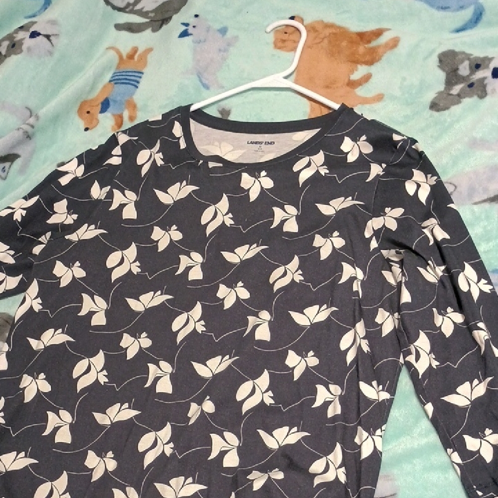 Lands' End Black and Cream Floral Top